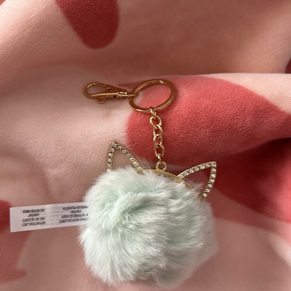 Claire’s Mint Green Furry Cat Pom Keychain - Picture 3 of 6